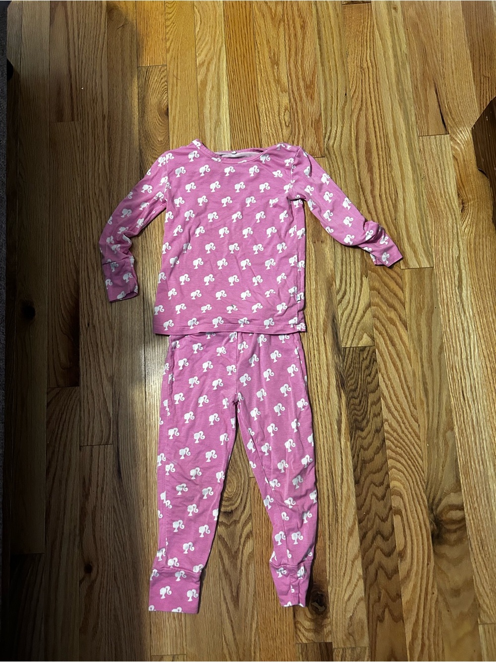 3/4T Posh Peanut Pink Long-Sleeve Pajama Set with White Barbie Print